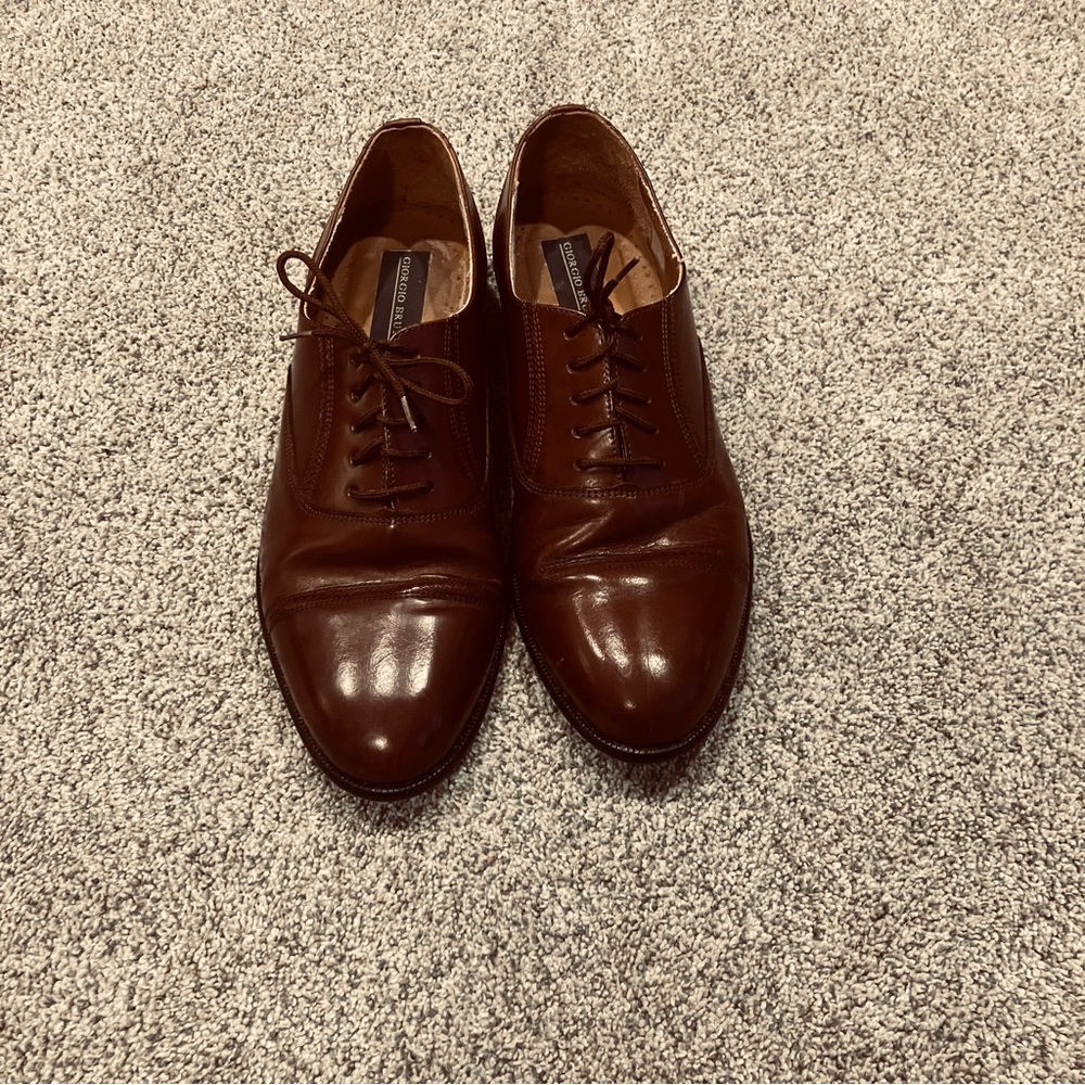 Giorgio Brutini Size US 9 D Brown Shoe Dress Oxford Leather Perforated Cap‎ Toe